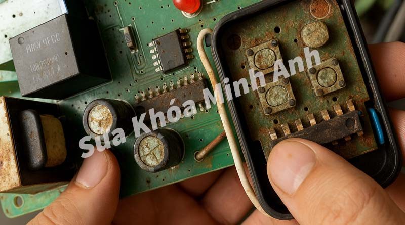 Remote cửa cuốn hỏng do ẩm mạch